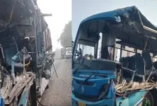 GSRTC bus rams stationary dumper near Vathavadi, leaves conductor dead
