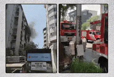 Massive fire breaks out at Purvi Tower in Gurukul, fire operations underway