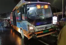 Five injured as BRTS bus rams into divider, collides with auto late at night in Ahmedabad