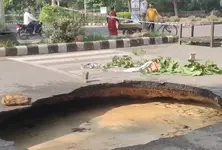 Road caves in near National Law University in Delhi's Dwarka