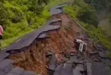 Heavy rain washes away road in Gujarat’s Santarampur, car falls into gorge