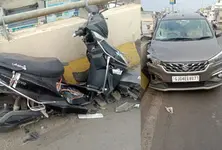 Car rams two wheelers on Thakkarnagar bridge in Ahmedabad 1 dead 2 injured