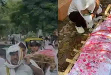 NSUI leaders carry out funeral procession of GCAS portal at Gujarat University
