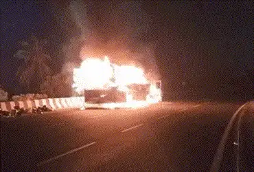 Bus catches fire on Nadiad-Anand road, all passengers evacuated safely