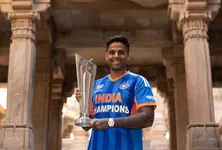 Suryakumar Yadav poses with T20 WC trophy at historic Adalaj Stepwell after India’s title triumph