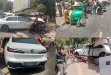 Speeding BMW crashes into bus stop in Ahmedabad’s Nikol, rickshaw damaged