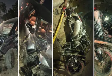 Three injured after car and motorcycle collide near aslali overbridge in Ahmedabad