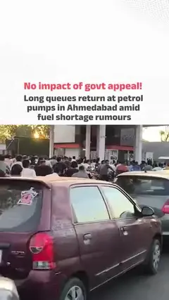 No impact of govt appeal! Long queues return at petrol pumps in Ahmedabad amid fuel shortage rumours
